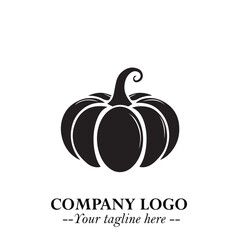 Pumpkin Logo Symbol in Black on the White Background Minimalist Vegetable Vector Illustration