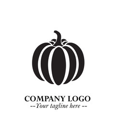 Pumpkin Logo Symbol in Black on the White Background Minimalist Vegetable Vector Illustration
