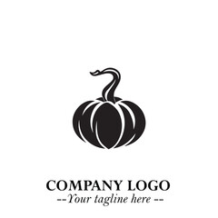 Pumpkin Logo Symbol in Black on the White Background Minimalist Vegetable Vector Illustration