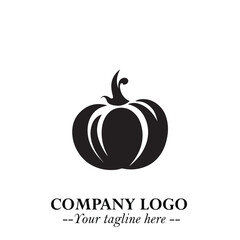 Pumpkin Logo Symbol in Black on the White Background Minimalist Vegetable Vector Illustration