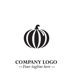 Pumpkin Logo Symbol in Black on the White Background Minimalist Vegetable Vector Illustration