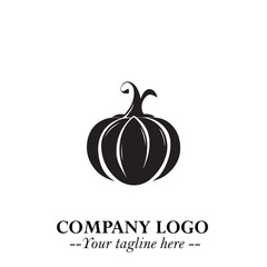 Pumpkin Logo Symbol in Black on the White Background Minimalist Vegetable Vector Illustration