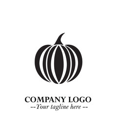 Pumpkin Logo Symbol in Black on the White Background Minimalist Vegetable Vector Illustration