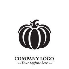 Pumpkin Logo Symbol in Black on the White Background Minimalist Vegetable Vector Illustration