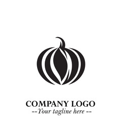 Pumpkin Logo Symbol in Black on the White Background Minimalist Vegetable Vector Illustration