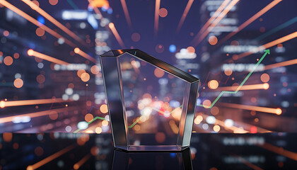 Dynamic financial growth graph with city skyline in background, space for text  