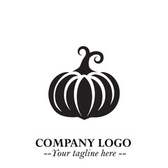 Pumpkin Logo Symbol in Black on the White Background Minimalist Vegetable Vector Illustration