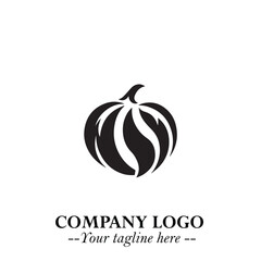 Pumpkin Logo Symbol in Black on the White Background Minimalist Vegetable Vector Illustration