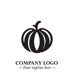 Pumpkin Logo Symbol in Black on the White Background Minimalist Vegetable Vector Illustration