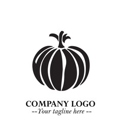 Pumpkin Logo Symbol in Black on the White Background Minimalist Vegetable Vector Illustration