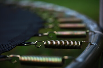 Close-Up of Trampoline Springs on a Bright Day - Detailed View of Outdoor Recreation Equipment
