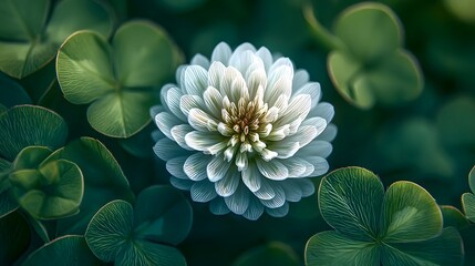 White clover extreme close-up in garden, natural daylight macro plant theme for ecological design or background