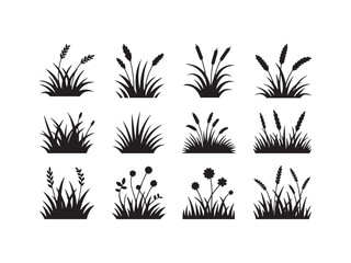 Wild Grass Silhouette Clipart: Vector Field, Meadow, Garden Tufts Elements