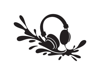 Headphones with Splash Silhouette: Audio Entertainment Vector Design