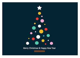 Geometric Christmas pattern: the colorful bubble Christmas tree on a dark blue background 