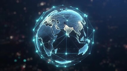 Animated glowing data lines forming a digital globe in a futuristic high-tech style - Powered by Adobe