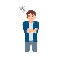 Annoyed man with arms crossed and confused scribble illustration vector art design