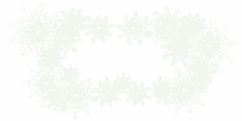 Delicate pale green snowflakes arranged in a decorative border on a white background