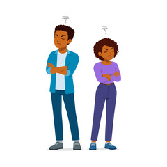 African American couple with arms crossed standing next to each other looking angry