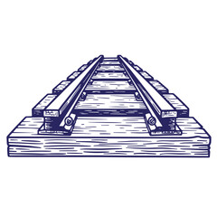 Perspective view of a hand drawn railway track with wooden sleepers isolated on white