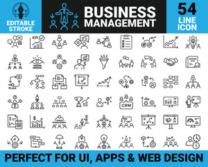 Business management line icons with planning strategy and teamwork vector