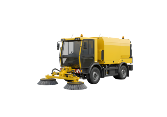 Yellow Street Sweeper Machine on transparent background