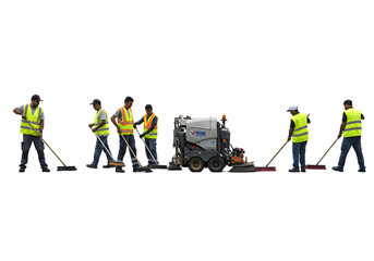 Municipal Sweeping Crew on transparent background