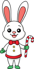 cute christmas rabbit with candy cane isolated on .eps