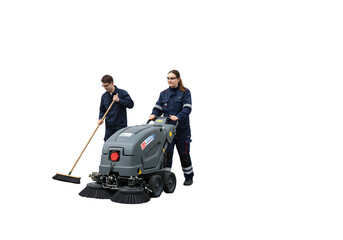 Cleaning Crew at Work on transparent background