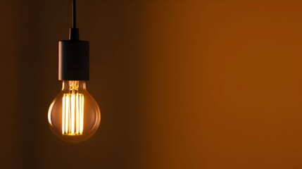Vintage light bulb hanging against a warm orange background, creating a cozy atmosphere in the room