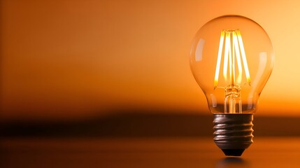 Vintage light bulb glowing warmly against a sunset backdrop, creating a cozy atmosphere for relaxation