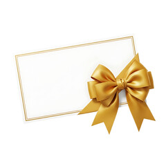 Fototapeta premium Elegant golden ribbon bow adorns blank greeting card for invitations and gifts. Isolated on transparent background, png