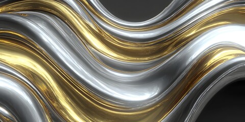 Abstract flowing metallic waves of liquid gold and silver with shimmering particles creating a luxurious and dynamic texture background