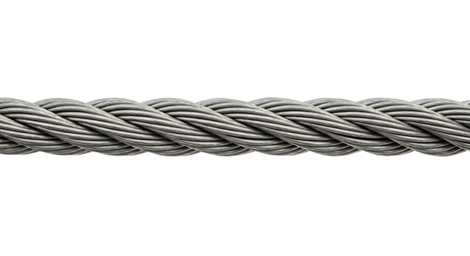 Close up texture of braided metal wire cable rope detail abstract. Isolated on transparent background, png