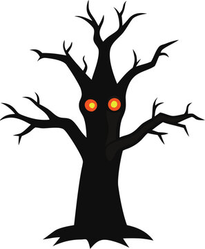 haunted tree with glowing eyes  vector illustratio.eps