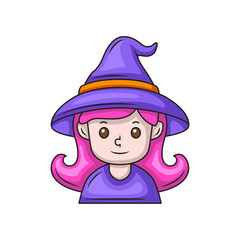 Pixel Art Portrait Of A Young Girl With Pink Hair Wearing A Purple Witch Hat And Purple Top On A Transparent Background