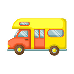 Pixel Art Red And Yellow Camper Van Illustration With Transparent Background Perfect For Digital Projects And Graphic Design