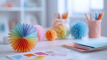 Colorful paper crafts on a desk