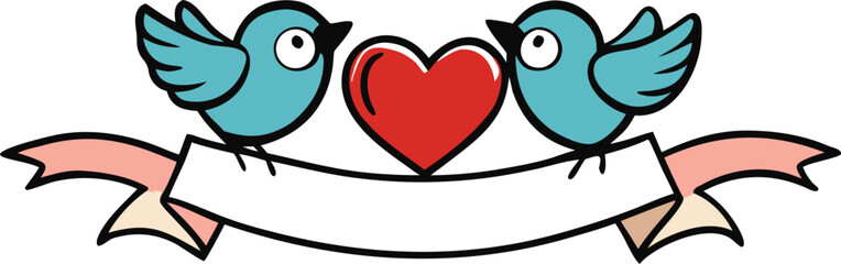 lovebirds flying with heart banner  valentine s da.eps