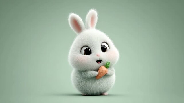 Healing Moment of a Cute Bunny Holding a Carrot