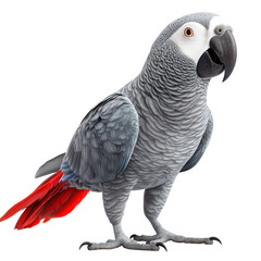 African Grey Parrot Bird full body view isolated on white or png transparent background