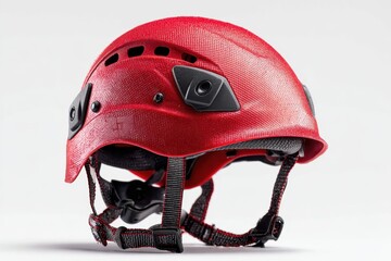 Red Safety Helmet with Texture on White Background