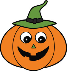 pumpkin with funny face and halloween hat  vector .eps
