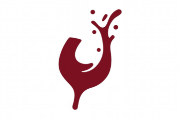 Red wine splash forming abstract shape, dynamic liquid movement illustrating drink pouring and spilling with drops, transparent background