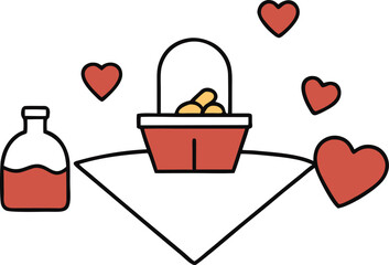 romantic picnic scene with hearts  valentine s day.eps