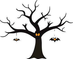 spooky tree with hanging bats  vector illustration.eps