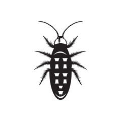 Silverfish Insect Silhouette Vector Graphic on White Background.