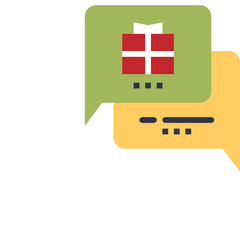 Two Speech Bubbles One With a Red And White Gift Box And Dots The Other With Dots In Yellow And Green With Transparent Background