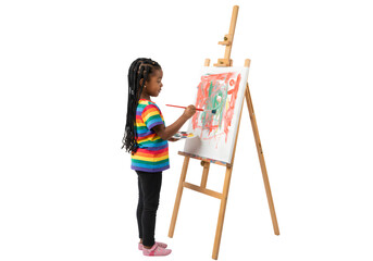 Girl Painting on Easel on transparent background
