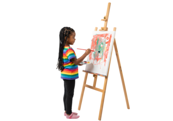 Girl Painting on Easel on transparent background